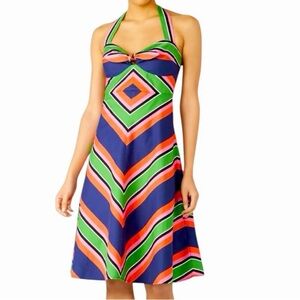 Trina Turk Rhiannon Colorful Chevron Midi A-Line Dress